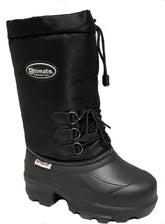 A black women's snow boot with lace-up closure and a pull tab on the upper. The boot has a thick, rubber sole for grip on snowy surfaces.